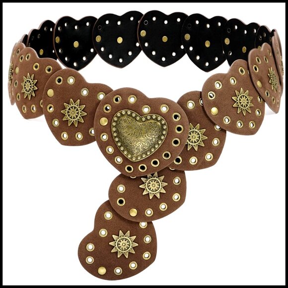 Wide Disc Belt Vintage Boho Leather Western Chunky Waist Belt Metal Buckle main image 4